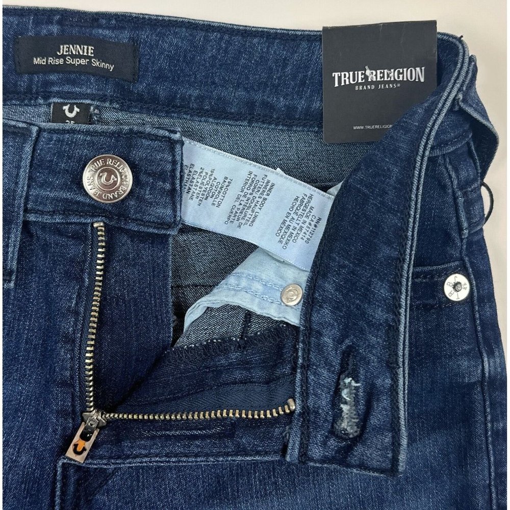 True Religion Jennie Mid Rise Super Skinny Womens 25 Dark Blue Jeans Flap Pocket - Picture 4 of 11